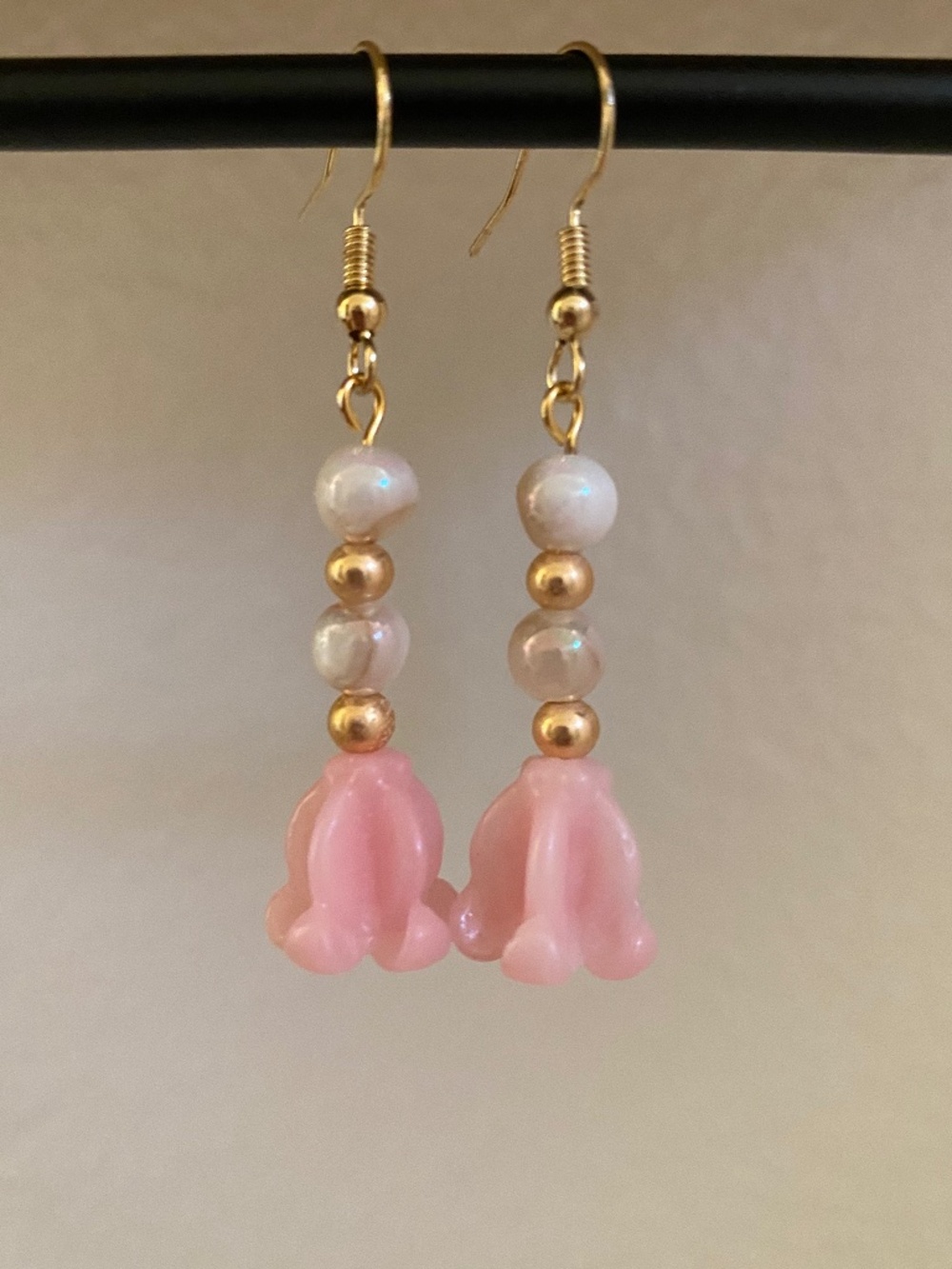 Handmade Pink Crown Flower Earrings